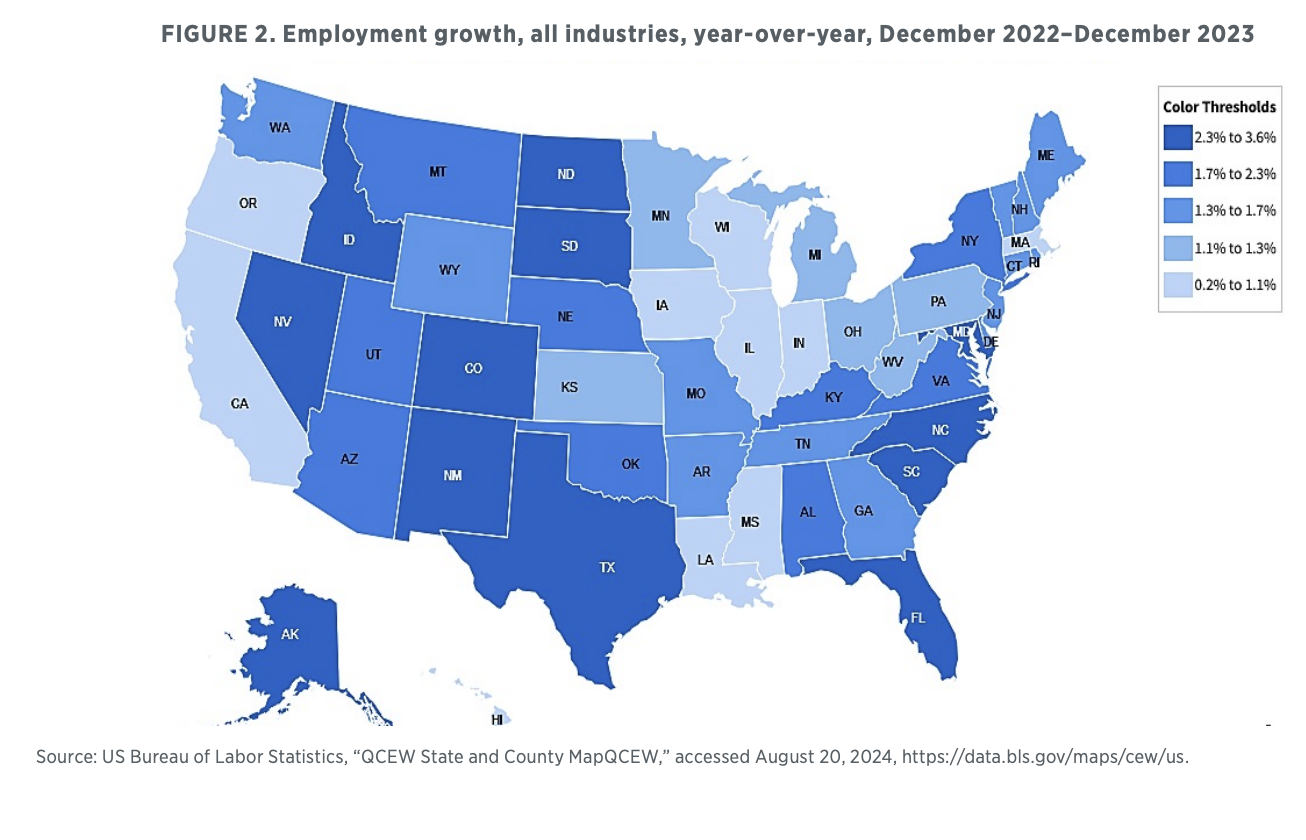 FIGURE 2. Employment growth, all indsutries, year-over-year, December 2022-December 2023