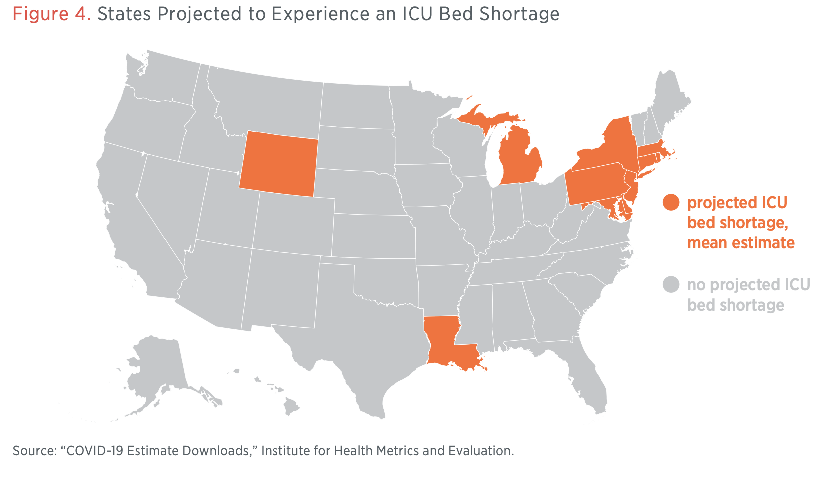 Figure 4. States Projected to Experience an ICU Bed Shortage