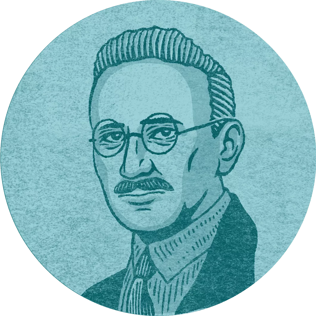 round portrait illustration of Austrian-British economist, F. A. Hayek