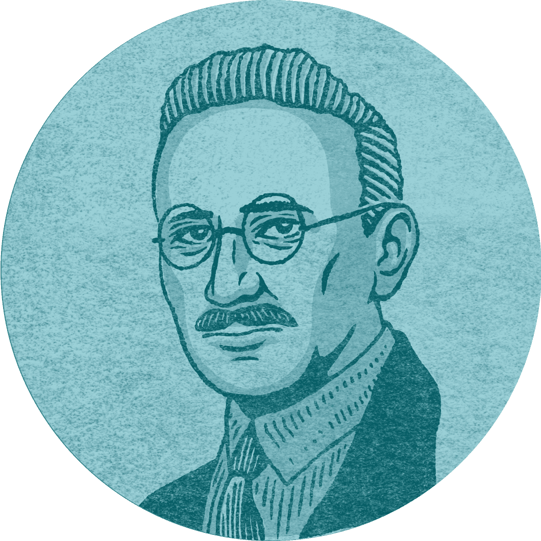 round portrait illustration of Austrian-British economist, F. A. Hayek